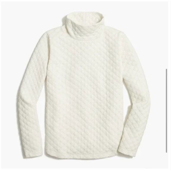 J Crew Quilted Pullover S White Cream Top Sweater Turtle Mock Neck BL249 J.Crew - Picture 2 of 9